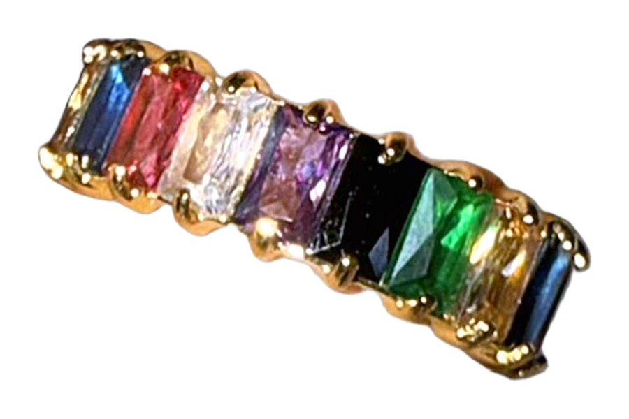 the prism eternity, rainbow baguette ring in gold
